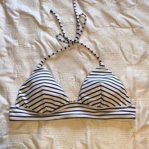 black and white striped bikini top
